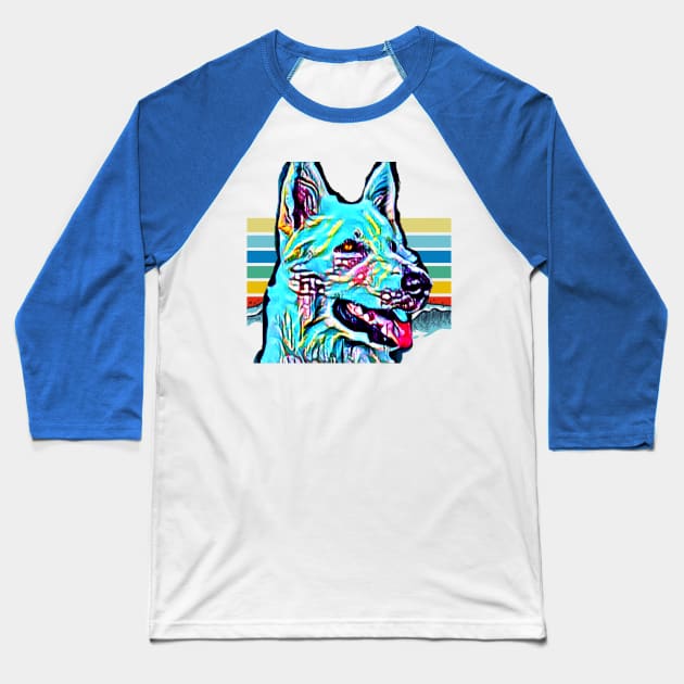 White Shepherd (turquoise artsy) Baseball T-Shirt by PersianFMts